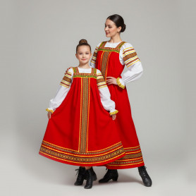 Сарафан с блузой Народный, габардин и хлопок, красный