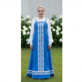 Сарафан с блузой Красна Девица в голубом цвете, габардин- фото 1